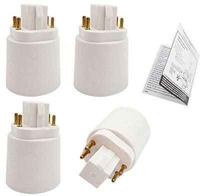 E-Simpo 4pcs 4-Pin GX24Q to E26/E27 Light Socket Adapter CFL G24Q 4P Lamp Base to Standard LED E26 e27 Lamp Base Holder Converter [Need Bypass Ballast to Avoid Smoke Flick Burn]