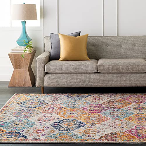 Livabliss Sicily Vintage groß - Wohnzimmer 200x275 cm, Esszimmer, Schlafzimmer, Orientalischer Boho Style - Carpet Living Room, Bunter Muster, Senfgelb, Orange, Weinrot, Blau