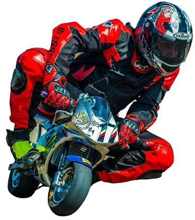 BI ESSE - Professionell minimotorcykeldräkt för barn i läder och Cordura, med CE-skydd (röd/svart, S (8 år))