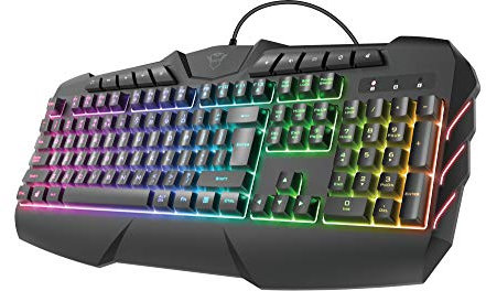 Trust Gaming Halbmechanische Tastatur GXT 881 Odyss, italienisches QWERTY-Layout, mit mehrfarbiger LED-Beleuchtung in 6 Modi, fortschrittliche Anti-Ghosting, USB Plug & Play, PC/Computer