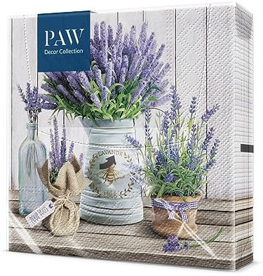 PAW - Servietten 3-lagig (33 x 33 cm) I 20 Stück I Perfekt für Geburtstage, Partys, Hochzeiten, Kommunion und Feiern I Papierservietten Bunt - Sommer, Lavendel, Blumenstrauß I Farbe: Lavender Bucket