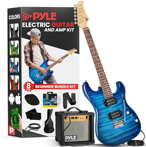 Pyle E-Gitarre mit Verstärker – E Guitar für Anfänger & Fortgeschrittene – Elektrische Gitarre Set inkl. Tasche, Kabel, Stimmgerät, Ersatzsaiten, Schultergurt & Plektren – Geeignet als Reisegitarre