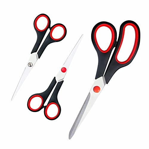 Scissors Stationery Paper Small Scissors Easy Grip Soft Grip Handle Stainless Steel Ultra Sharp Titanium Coating Blade Comfortable Household Kitchen Herb Arts Craft Tailor Sewing School Office 3 PCS