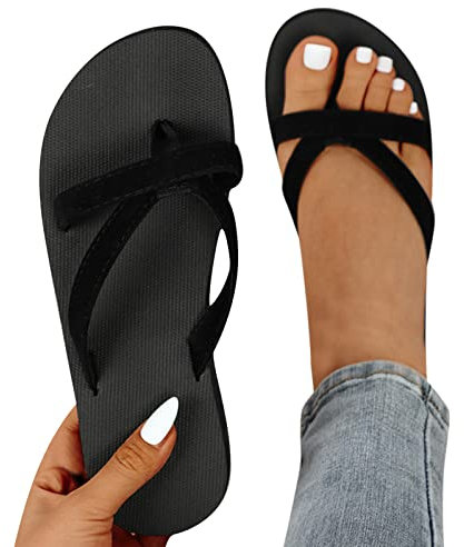 Generic Sandalen Damen Flach Bequem Flip Flops Slippers Sandaletten Elegante Zehentrenner Hausschuh Slipper Sandals Abendschuhe Flip-Flops Sommerschuhe Römische Schuhe, 42 EU, 01 Schwarz
