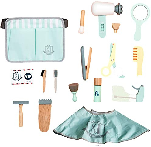Yusheng peluquería para niños - Juguetes Maquillaje Madera 18 Piezas para Peinados niñas y niños - Juguetes Peluquero creativos y duraderos para niños con BorLiso