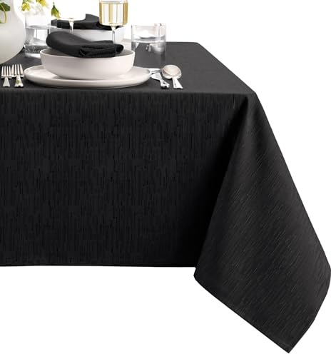 Elrene Home Fashions Continental Solid Texture Water, Stain & Wrinkle Resistant Tablecloth, 60X84 Rectangle, Black
