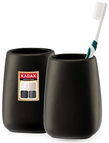 KADAX Badezimmerbecher, Zahnputzbecher aus Keramik, Badezimmer Cup, Zahnbürstenhalter, Wasser Cup, mattiert (Schwarz 2 Stück)