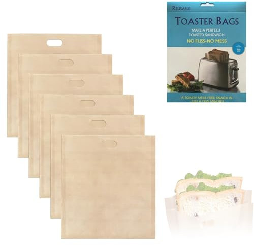ieron Paquete de 6 bolsas para tostadora reutilizables, teflón antiadherente, bolsa de plástico resistente, fácil de abrir, bolsas para tostadora de microondas, parrilla, bolsa lavable para tostadora,