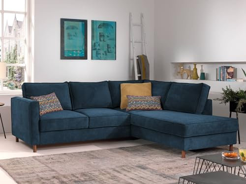 Lisa Design Jake - Ecksofa mit Schlaffunktion - 5-Sitzer - aus Samt - rechts Schieferblau