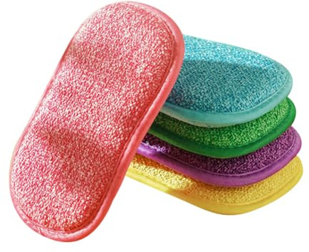 Lot de 5 grands tampons à récurer en microfibre durables, éponges à récurer de cuisine, grandes éponges à récurer réutilisables et résistantes