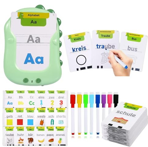 Sprechende Flash-Karten Deutsch 168 Blätter 336 Wörter mit Schreiben, Lesen, Buchstabieren, 8 Stifte für Recycling-Schreiben Sprechende Flash Karten Lernspielzeug Geschenk Spielzeug ab 2 3 4 5 6 Jahre