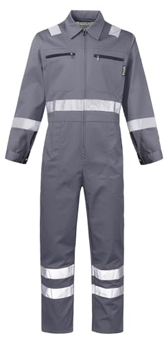 KTWOLEN Herr arbetsoveraller hög synlighet overaller mekaniker jumpsuit garage dragkedja overall, Grå, L