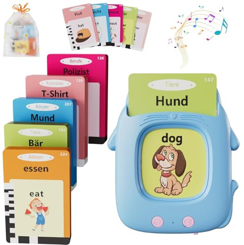 Electight Sprechende Flash-Karten, Deutsch Englisch Lernkarten Lernspielzeug, 112 Blätter Lernkarteikarten 224 Wörter, Interaktive Spielzeug Kinder Ab 1 2 3 4 5 6 Jahre - Blau