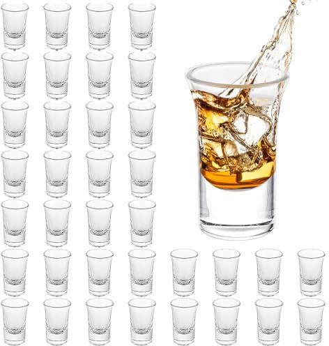 SHUESS Shot Glasses Set of 36 35ml/1.2oz - Clear Shot Glass with Heavy Base - Clear Crystal Shot Glass with Thick Base - Shot Glasses Set for Whisky Brandy Vodka Rum and Home Party Bar