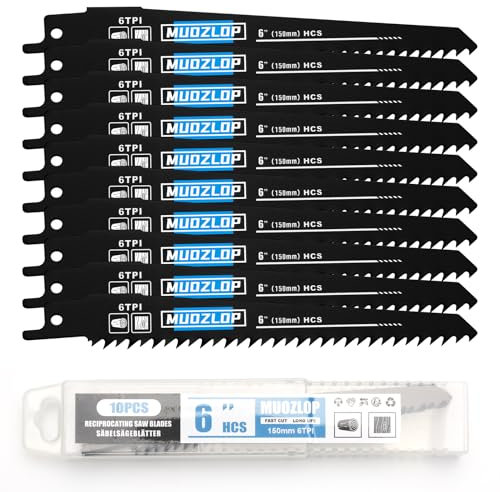 MUOZLOP Lot de 10 lames de scie sabre 150 mm, 6 TPI pour scie sabre à bois, lames de scie sabre (10, 6TPI, 150 mm)