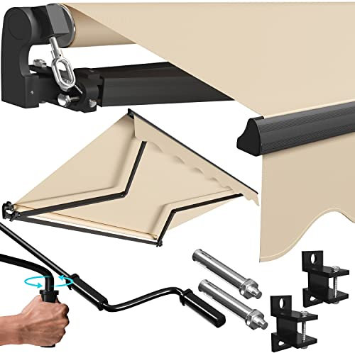 KESSER Store à bras articulés 300 x 250 cm, Store de terrasse avec support mural, Protection solaire, Store de balcon imperméable en aluminium/polyester Beige