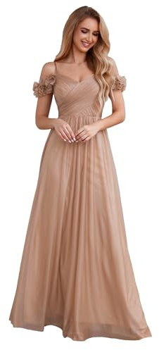 Ever-Pretty Vestido de Dama de Honor Tul Brillante Cuello en V Línea A Cintura Imperio Oro Rosado 34