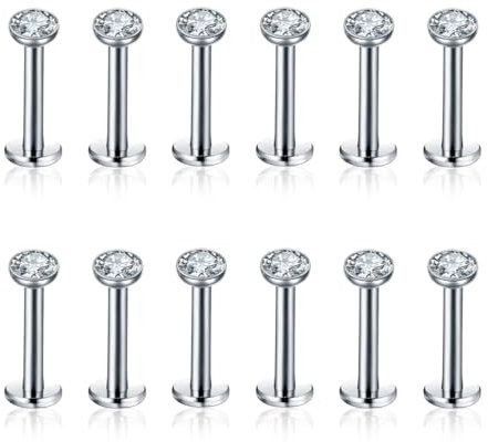 HAMKU 12Pcs Helix Piercings Chirurgenstahl Piercing Ohr Conch Piercing Nasenpiercing Tragus Piercing lippenpiercing labret Piercing Studs für Frauen Männer
