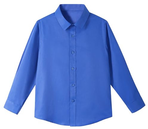 LOLANTA Barn Button Down Skjorta Långärmad Enfärgad Formell Klänning Skjorta Barn Skoluniform Skjorta, Kungsblå, 4-5 år
