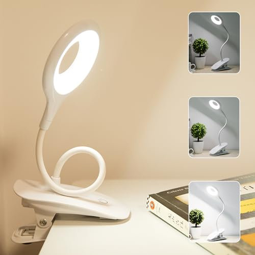 Songlypian 40CM Lampara Pinza LED, Luz de Lectura, 20 LED, 3 Niveles de Brillo, 360 °Ajuste & Protección Ocular, USB Recargable Aro de Luz Flexible para Lectura, Cama, Escritorio, Trabajar