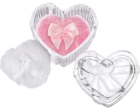 OGANAZI Recipiente para polvos corporales con borla para polvos de bebé, caja de cristal transparente con 2 borlas de polvo para polvos sueltos, talco para mujeres y niñas, regalo para cumpleaños