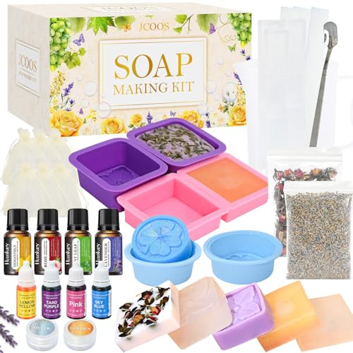 Kit de fabricación de jabón, kit de fabricación de jabón Vezerd para adultos y niños, suministros para hacer jabón, base de jabón para derretir y verter, molde de jabón, colorante de jabón, fragancias