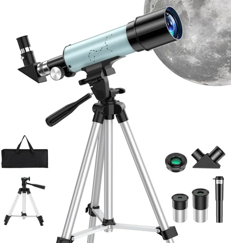 Télescope Astronomique Enfant 360/50mm Télescopes Debutant Adulte HD Portable Réfracteur avec 2 Oculaire, Filtre Lunaire pour l’Observation de la Lune, des Étoiles et des Paysages