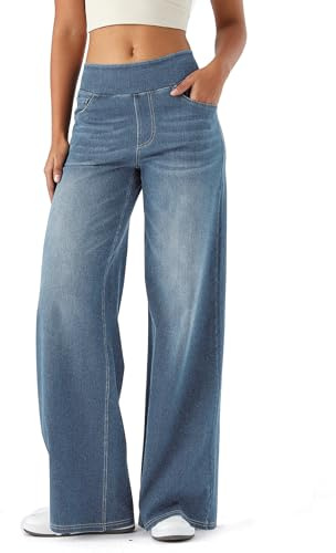 LaiEr Large Denim Wide Leg Pants for Women, High Waisted and Slimming with Multiple Pockets, Straight Tube, Loose fit, Cat Whisker, Marbling wash Craft, High Elasticity Casual Jeans