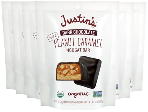 Justin's Mini Dark Chocolate Peanut Caramel Nougat Candy Bar Bag - 6 Pack of 4.2oz Bags