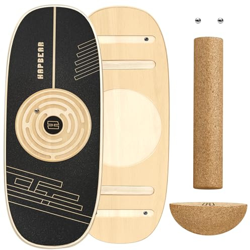 HAPBEAR Adjustable Balance Board Trainer with Magnetic Maze Game - 6 Modes Wobble Board with Cork Roller & Half Ball for Surf/Ski Training, Core Strength, Physical Therapy & Brain Focus