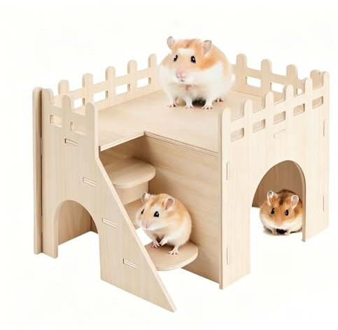 Hamster House - Hamster Hide and Hideout, Wooden Hamster Multi Chamber Hide, Wooden Guinea Pig House, Cage with Lid for Hamsters, Gerbil, Guinea Pig and Small Animal Habitat Decoration(Medium)