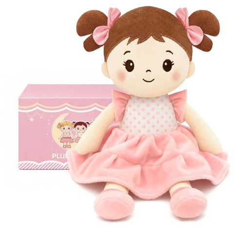 Xfrog Soft Baby Doll Plush Toy, Cute Rag Dolls for Girls Toddlers Dot Girl | 11 Princess Plush Doll in Gift Box, Embroidered Stitching, Machine Washable, Cuddle Companion for Kids Birthday Gift