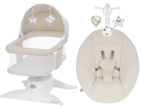 Lionelo Vivi Set Elektrisk Babygunga med Liggdel, från Födseln till 9 kg | Automatisk Rörelsedetektering, 360° Roterbar Sits, 5 Gunghastigheter, Bluetooth, 12 Melodier, Naturljud och Fjärrkontroll