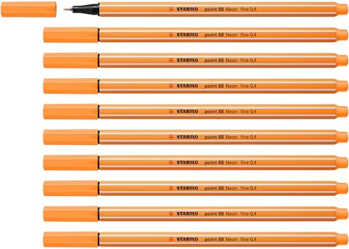 STABILO - Fineliner - point 88-10er Pack - Neonfarbe, leuchtfarbenorange