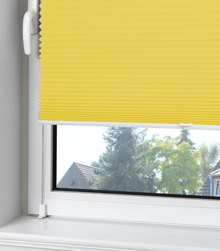 OUBO Plissee Klemmfix ohne Bohren Aluminium-Schienen, Gelb 90 x 120cm(BxH), lichtdurchlässig & Blickdicht, Jalousie Faltrollo Innen für Fenster & Tür