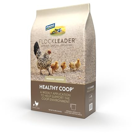 FlockLeader Healthy Coop, Litter Additive for Chicken Coop with Probiotic & Acidifier, Reduces Odor, Wetness & Bacteria, 12lbs