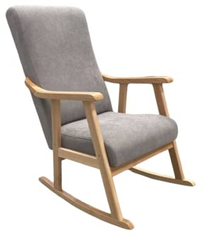 ECO SILLA Y DESCANSO Mecedora Mod. Torino. Sillon, balancin, Mecedora Especial Lactancia, Antimanchas, Madera Haya Maciza, Barnizado Fabricado en España (Gris/Natural)
