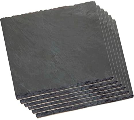 AC - Pack de 6 Platos de Pizarra - Forma Cuadrado - Platos Llanos de Piedra Natural para Servir Alimentos, quesos, Aperitivos - 15 x 15 cm