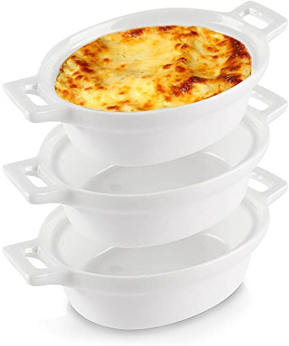Vilde Porzellanschälchen Schüssel Backschale Backförmchen Schale Schälchen hitzebeständig Auflaufförmchen Auflaufform Schüsselset oval 3er-Set 120 ml