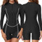 FEOYA Women One Piece Swimsuit Athletic Long Sleeve Rash Guard Zip Up Swimming Costume Surf Bathing Modest Swimwear G2 L