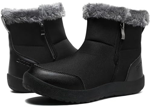 Winterstiefel Damen Wasserdicht Warm Winterschuhe Plush Gefütterte Schneestiefel Winter Kurzschaft Rutschfeste Stiefel Boots Flach Schwarz 38 EU