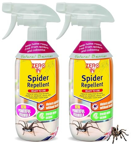 Zero In Spider Repellent - Indoor Peppermint Oil Spray for Spiders, Multi Pack X2 - Non-Toxic, Insect Spray for Home - Suitable for Indoor Use, Lasts up to 2-3 Weeks - 500ml