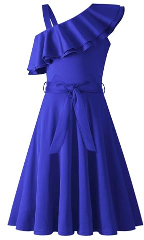 Arshiner Niñas Vestido Un Hombro Niños Verano Elegantes Festivo Escote con Volantes Vestido Sin Mangas Vestidos de Fiesta para Niñas 11-12 Años