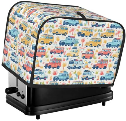 Copertura per tostapane a 2 fette, motivo cartone animato, da viaggio, camper, SUV, tostapane, con tasche per cucina, copertura per piccoli elettrodomestici e protezione dalle impronte digitali
