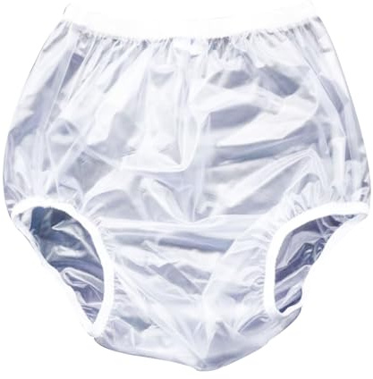 Culotte Incontinence Femme Slip Incontinence Homme Pantalon En Culotte Plastique PVC À Enfiler pour Adultes Imperméables Et Réutilisables,M,White