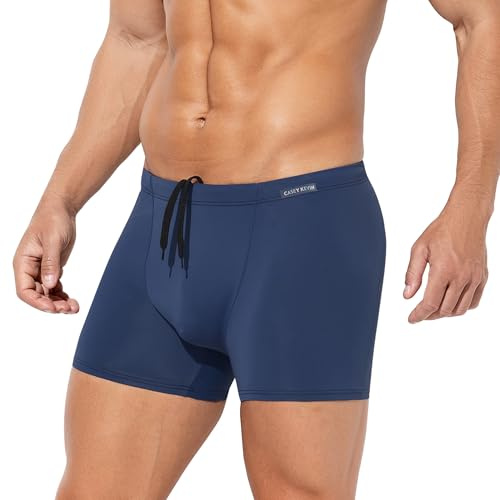 Casey Kevin Men's Swimming Trunks Square Leg Swim Shorts, Navy Blue L