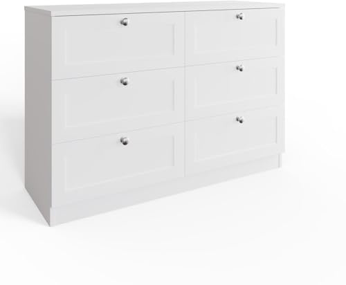 FWStyle Matt White 6 Drawer Chest of Drawers - H77 X W110 X D40cm