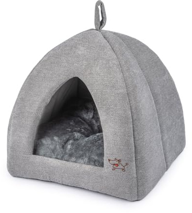 Best Pet Supplies Cat Bed for Indoor Cat, Domed Tent House with Removable Pillow, Covered Cat Cave for Small Dog, Puppies and All Breeds of Cats - Gray, 20 x 20 x H:22