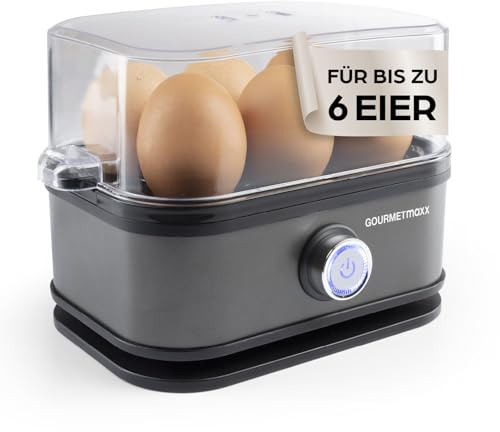 GOURMETmaxx Äggkokare för 6 ägg | Äggkokare med äggpinne i mätkoppen | Med 3 grader av matlagning - för varje äggkopp | Antracitdesign, delar som kan tvättas i diskmaskin