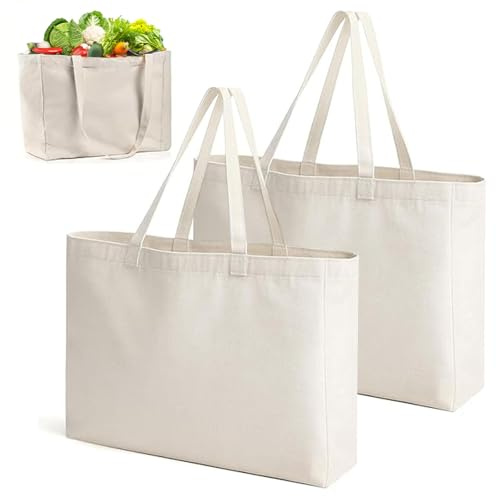 Bohrma 2 Stück Jutebeutel Unbedruckt Baumwolltasche zum Bemalen Groß Einkaufstasche Blanko 45 x 35 cm Stoffbeutel für DIY Stoffbeutel für Sport Einkaufen Reisen